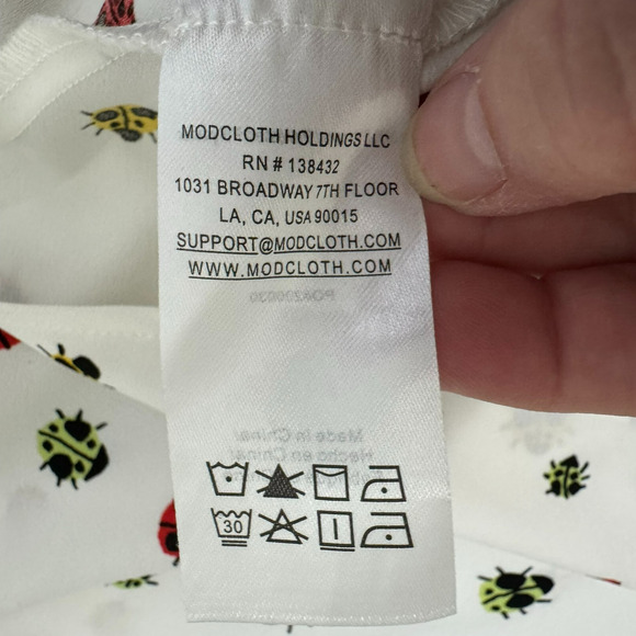Modcloth Swarming Lady Bug Dress Womens Large White Bell Sleeve Semi Sheer Boho - Picture 6 of 10